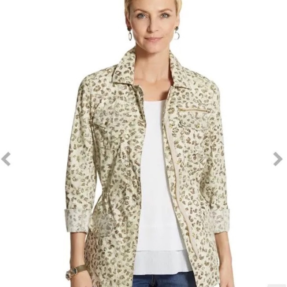 Chico’s Absolutely Animal Utility Jacket with Sequin Pockets
